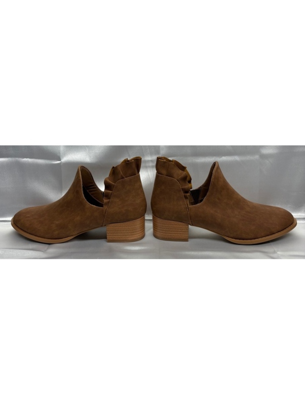 Fashare Women’s Fall Cutout Ankle Slip-On Caramel Boots With Ruffles Size 8